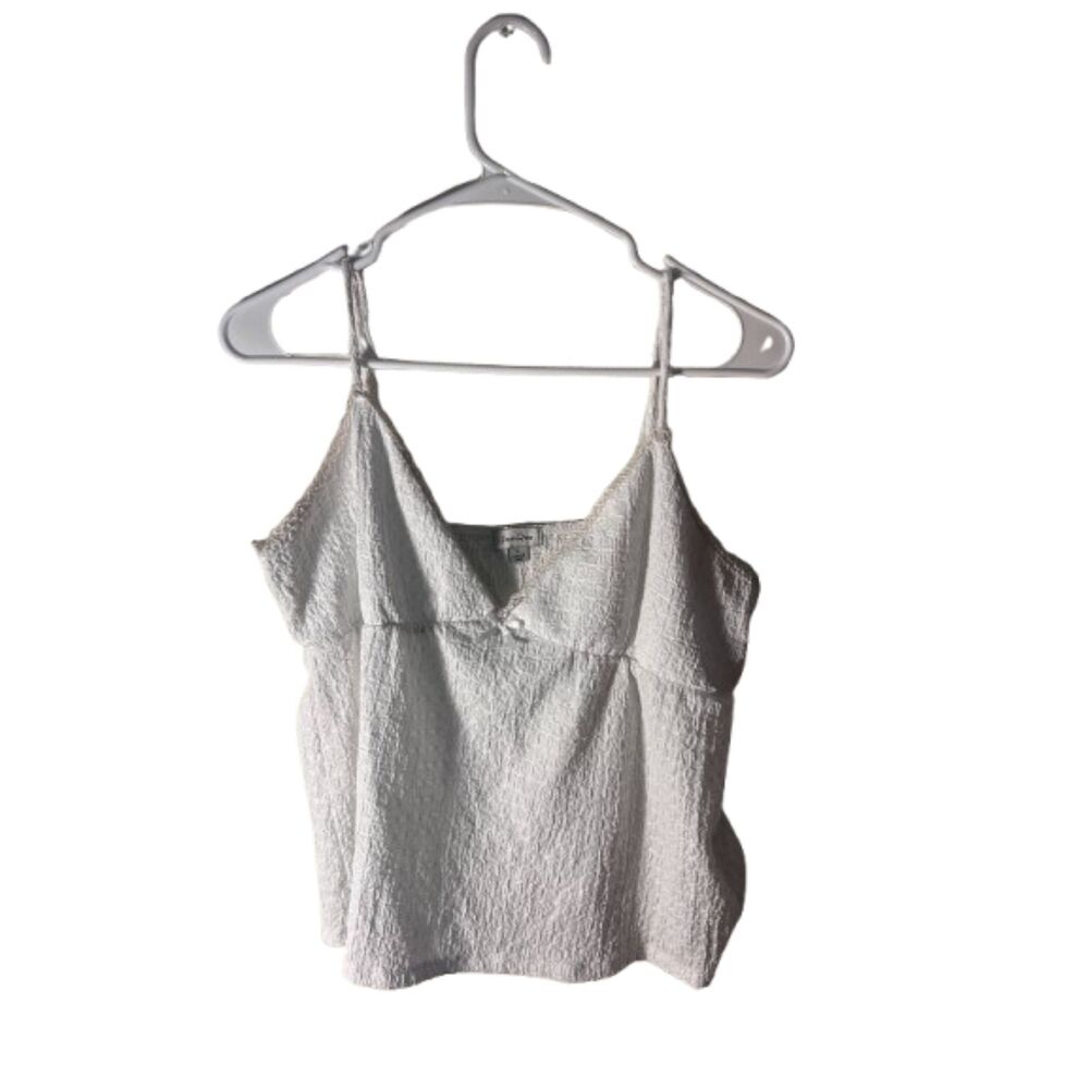 Faded Rose White Lace Trim Babydoll Cami Tank Top Size L Y2K